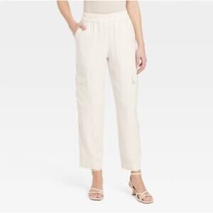 A New Day High‎ Rise Elastic Waist Ankle Cargo Pants Cream Women's Size XXL READ
